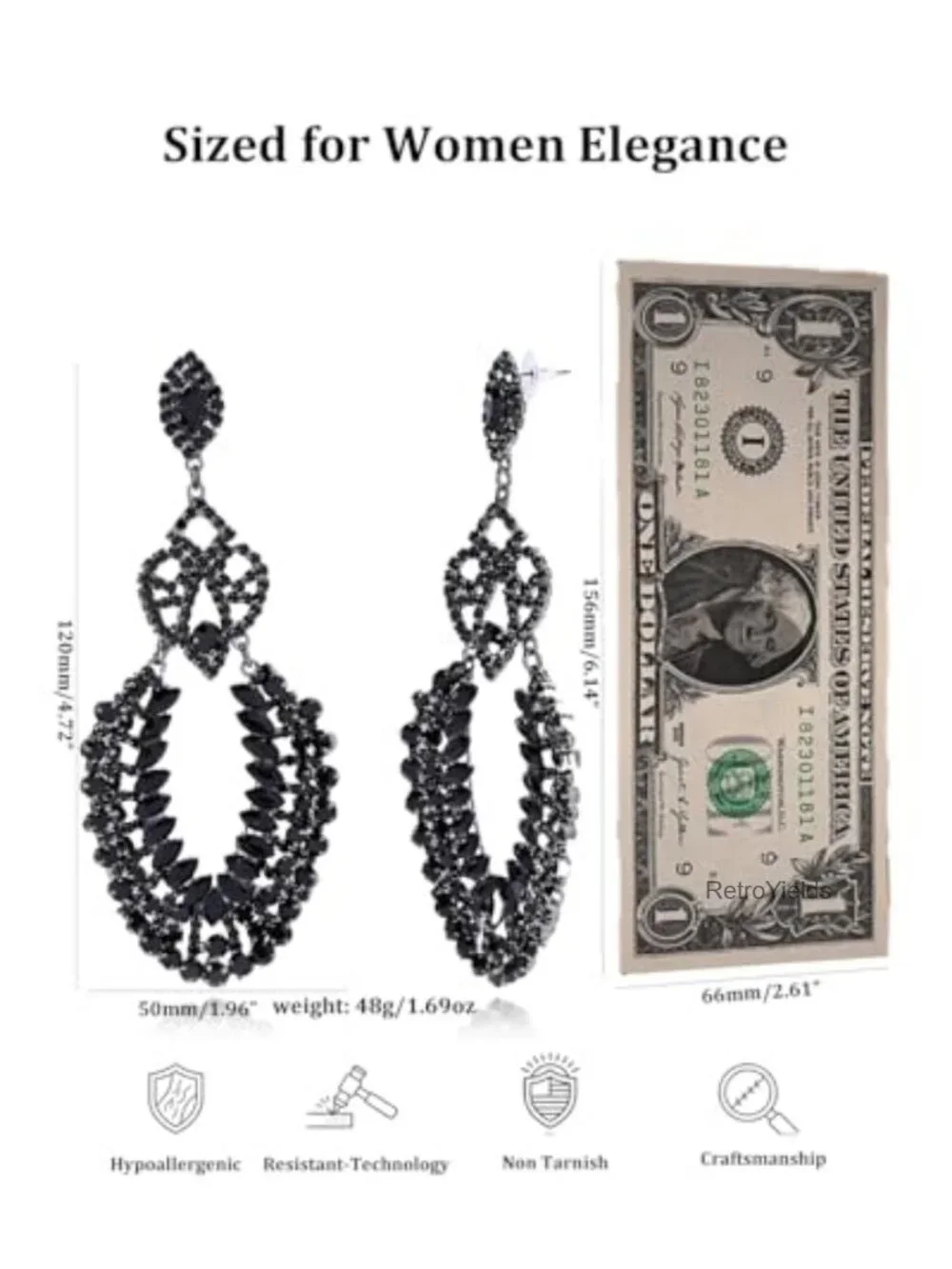 Large Black Rhinestone Chandelier Drop Earrings for Women Statement Jewelry Prom